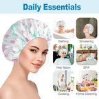 6 PCS Shower Caps for Women, Double Side Waterproof Shower Cap, Reusable - Image 2