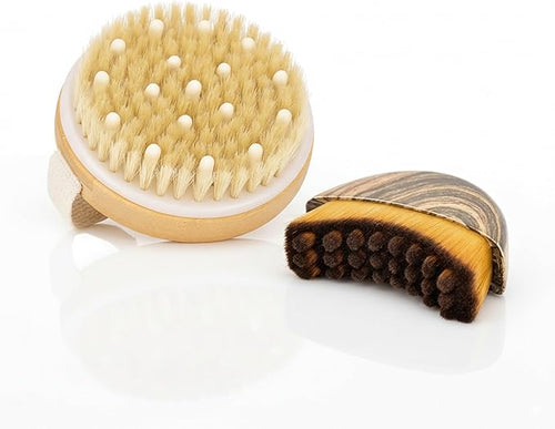 2 in 1 Dry Brushing Body & Face Contour Brush Set – Natural Boar Bristle Body by Unknown