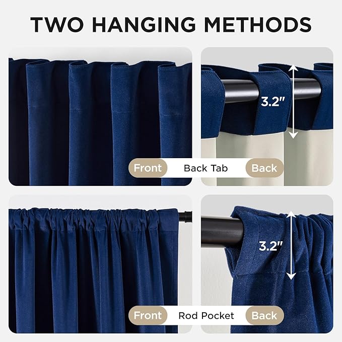 Joydeco Royal Blue 100% Blackout Curtains 84 Inch 2 Panels, Luxury Thermal - Image 3