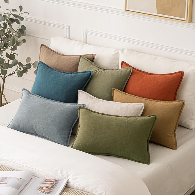 MIULEE Decorative Linen Euro Sham Pillow Covers 24x24 Inch Green ​Boho - Image 5