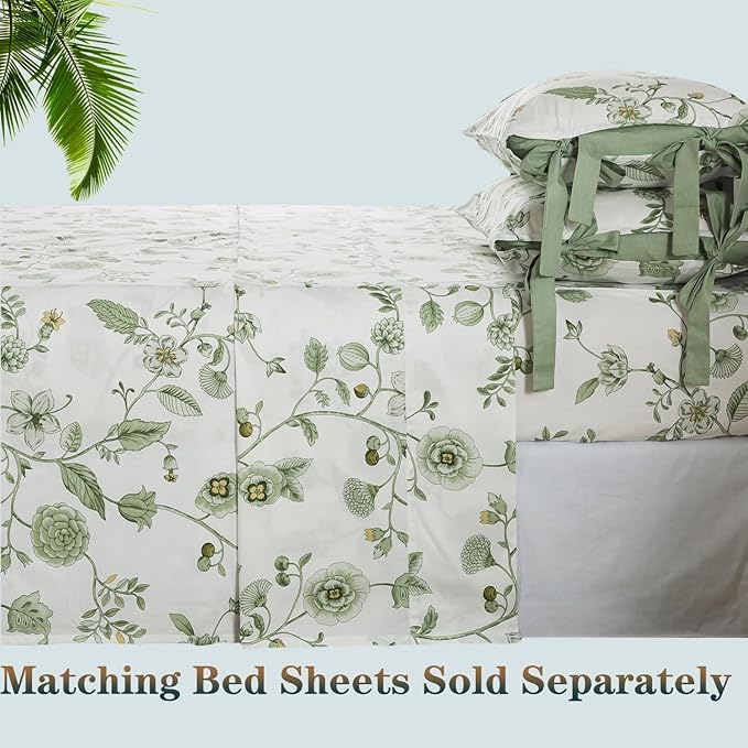 FADFAY Green Duvet Cover Set Twin Floral Bedding 100% Cotton Shabby Vintage - Image 6