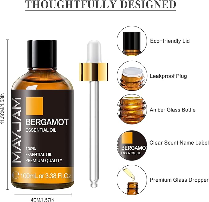 Bergamot Essential Oil, MAYJAM Premium Pure Essential Oils, 3.38FL.OZ Large - Image 6