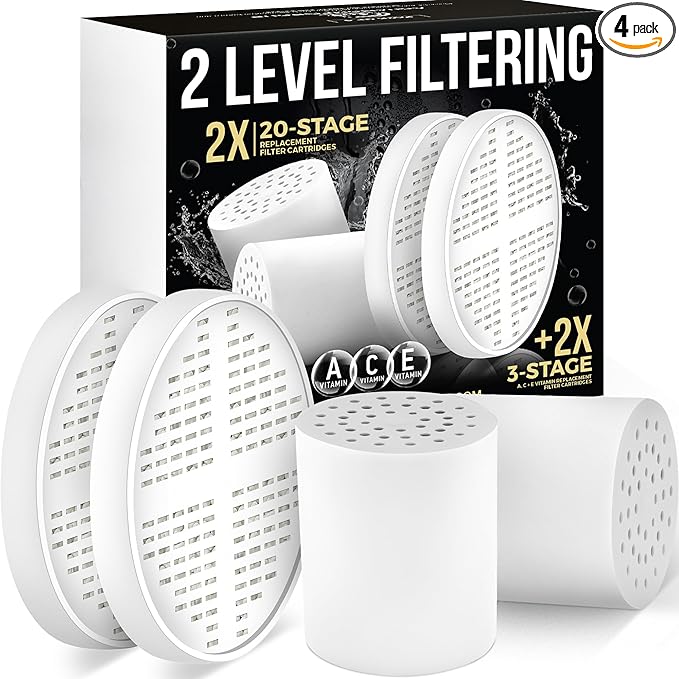 AquaHomeGroup 20 Stage + Vitamin C E and A Shower Filter Cartridge Bundle 2-Pack by Aquahomegroup