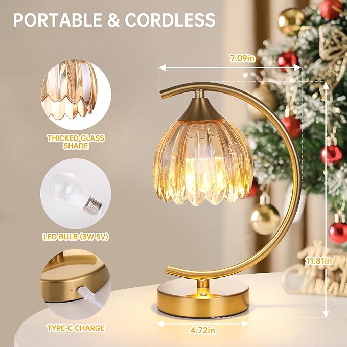 Tulip Table Lamp with 5200mAh Battery & Touch Control, Cordless Lamp with 3 - Image 8