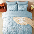 CozyLux King Size Comforter Set Light Blue, 7 Pieces Pintuck Bed in A Bag Blue - Image 2