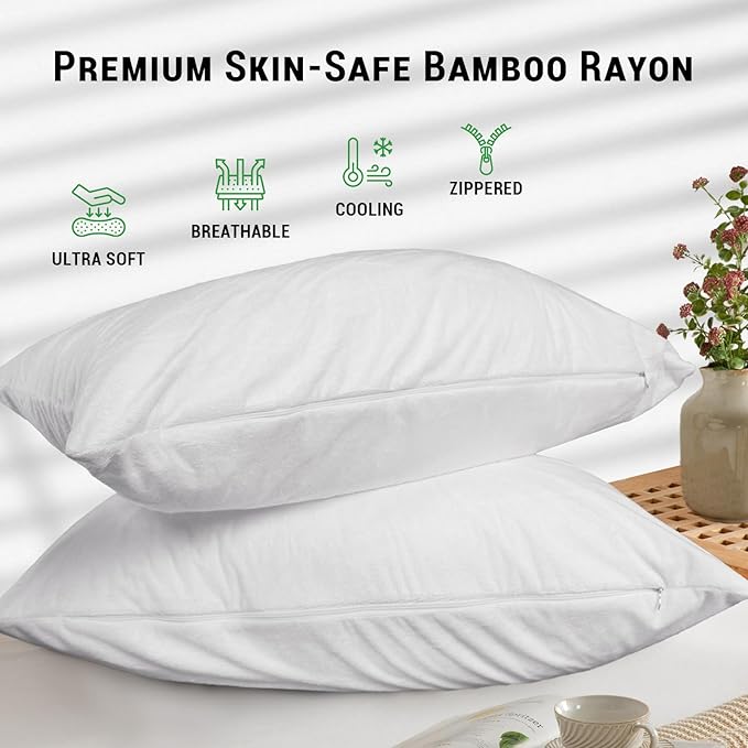 Gogreen Bamboo Rayon Waterproof Pillow Protector, Breathable Pillow Cover - Image 2