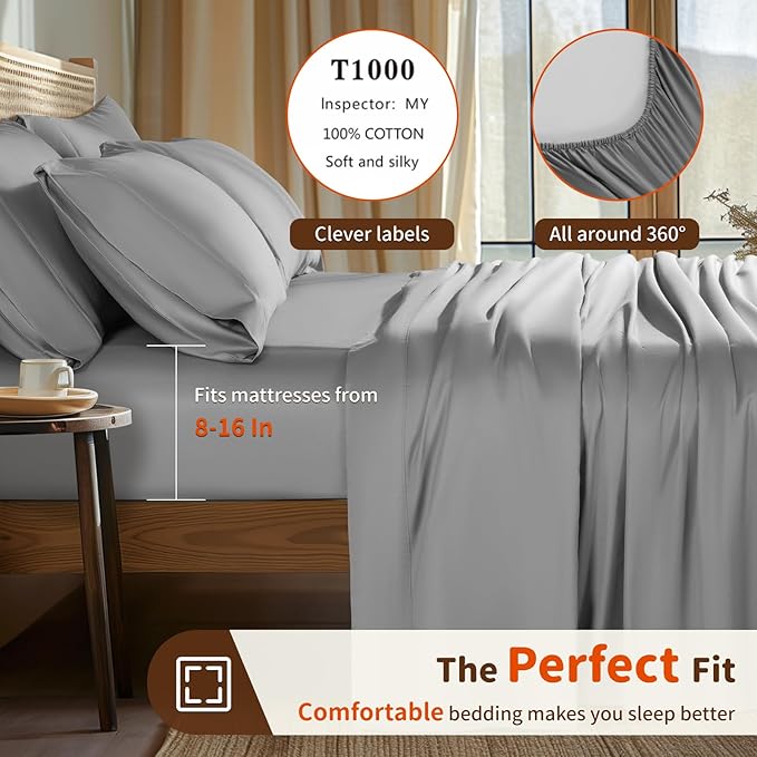 LBRO2M 1000 Thread Count 100% Egyptian Cotton Sheets Set 6 Piece Sets Full Size - Image 3