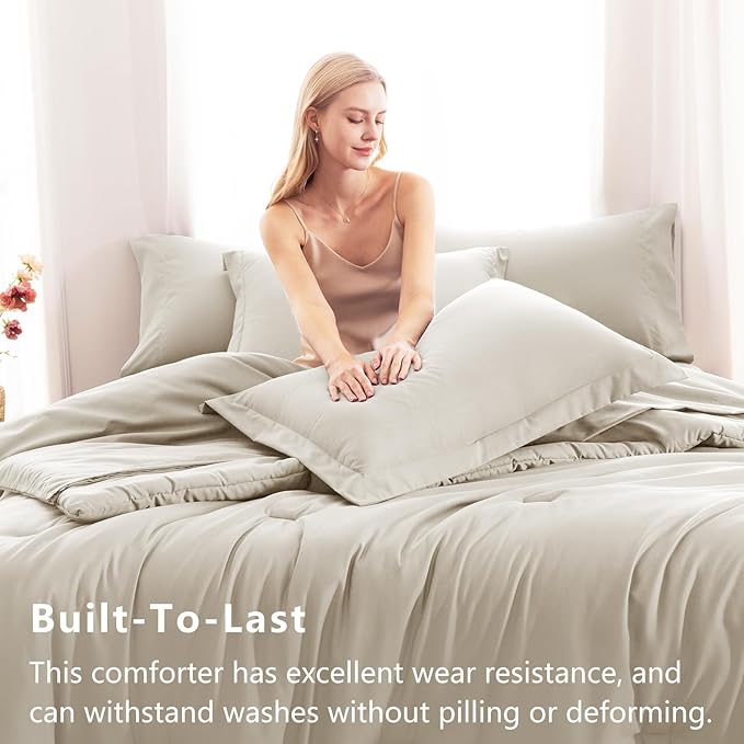 CozyLux Full Size Comforter Sets Beige, 7 Pieces Bed in a Bag Full Comforter Set - Image 3