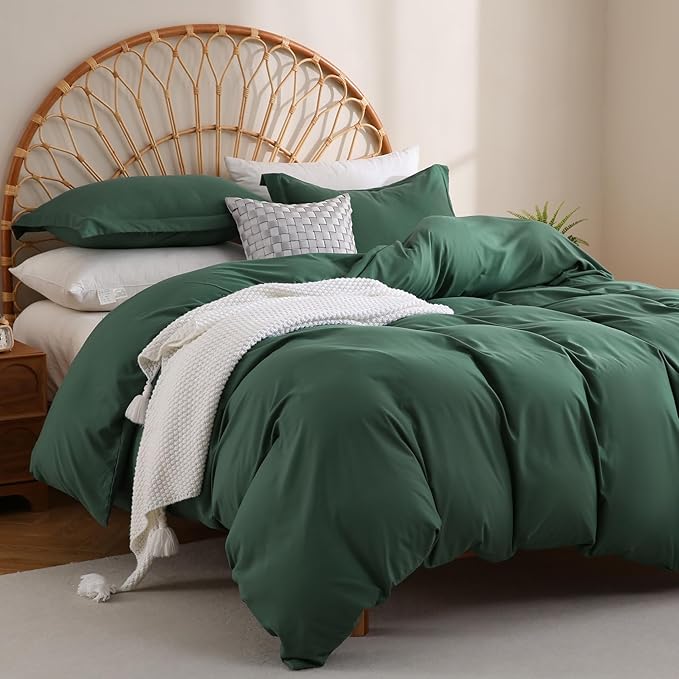 JSD Hunter Green Duvet Cover Set Queen Size, 3 Piece Duvet Cover - Image 6