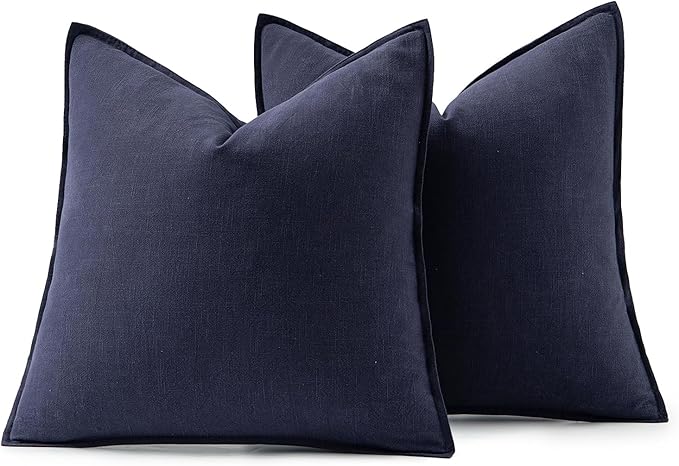MIULEE Decorative Linen Pillow Covers 20x20 Inch Navy ​Boho Farmhouse​ ​Neutral - Image 6