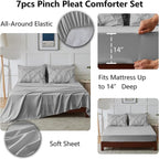 CozyLux King Size Comforter Set Light Grey, 7 Pieces Pintuck Bed in A Bag Gray - Image 6