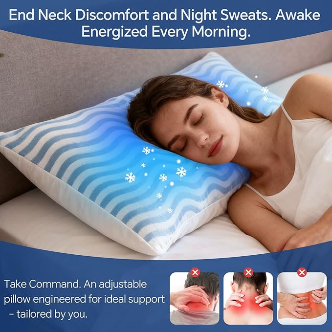 SLEEPDIARY King Size Pillows Set of 2 – Adjustable Shredded Memory Foam Cooling - Image 8