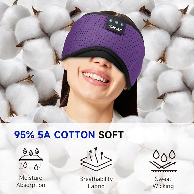 TOPOINT Sleep Mask Headphones Bluetooth Wireless 5.4, Breathable Cotton Eye Mask - Image 4