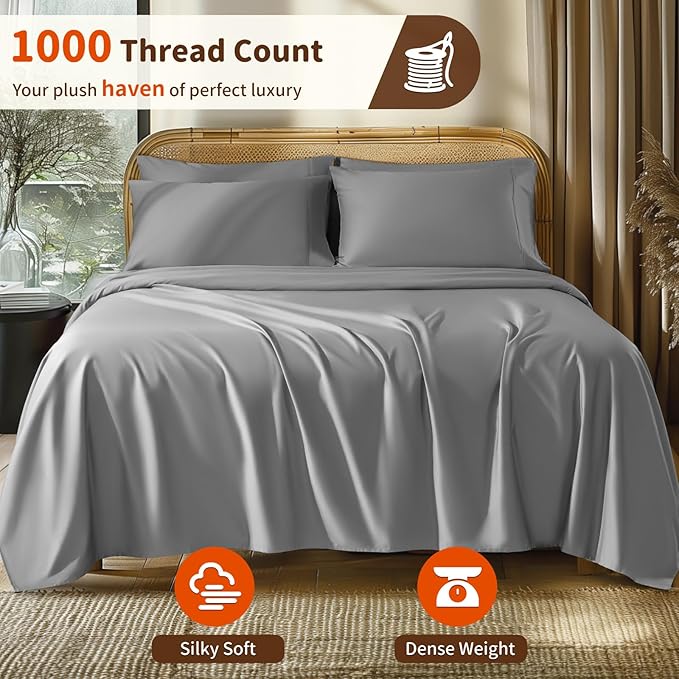 LBRO2M 1000 Thread Count 100% Egyptian Cotton Sheets Set 6 Piece Sets - Image 2