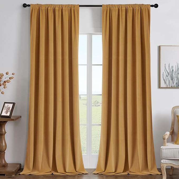Joydeco Mustard Yellow 100% Blackout Curtains 72 Inch 2 Panels, Luxury Thermal by JOYDECO