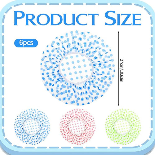 6PCS Shower Caps, Waterproof Reusable Plastic Shower Caps Elastic Band Flower - Image 2