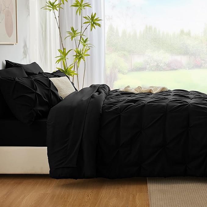 CozyLux Twin XL Comforter Set Black, 5 Pieces Twin Extra Long Pintuck Bed in A - Image 8