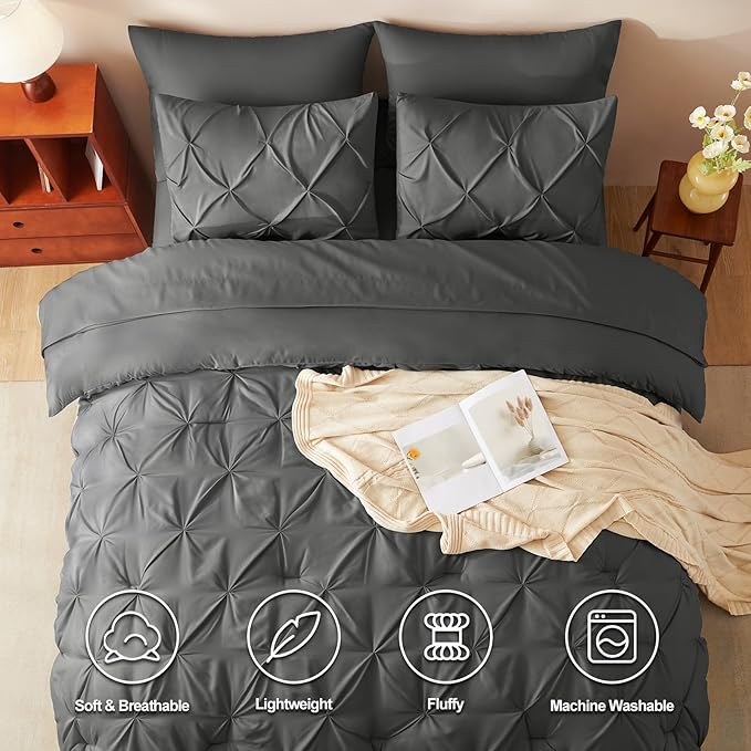 CozyLux Full Size Comforter Sets Dark Grey, 7 Pieces Bed in A Bag Dark Gray - Image 2