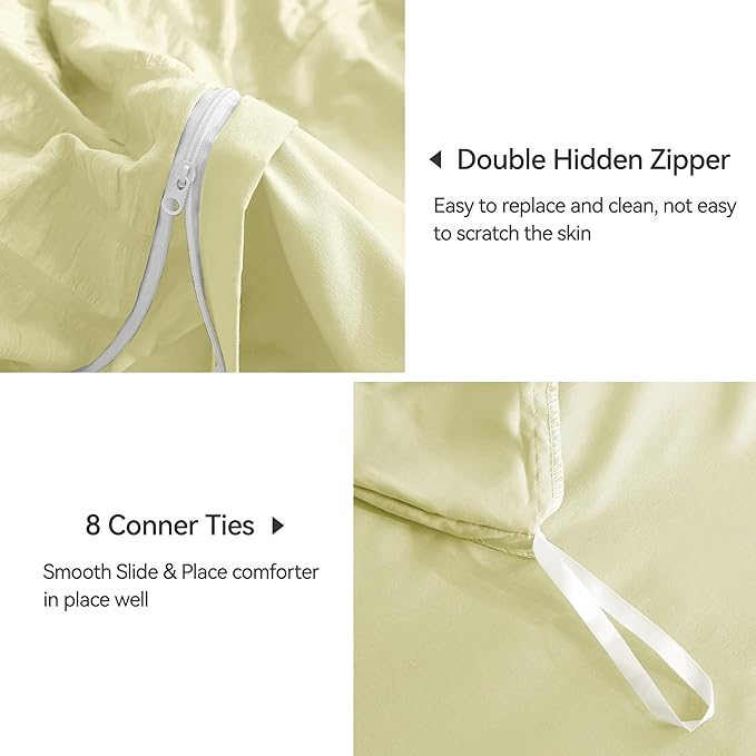 JELLYMONI Light Yellow Duvet Cover Twin Size, Soft Breathable Seersucker Duvet - Image 5