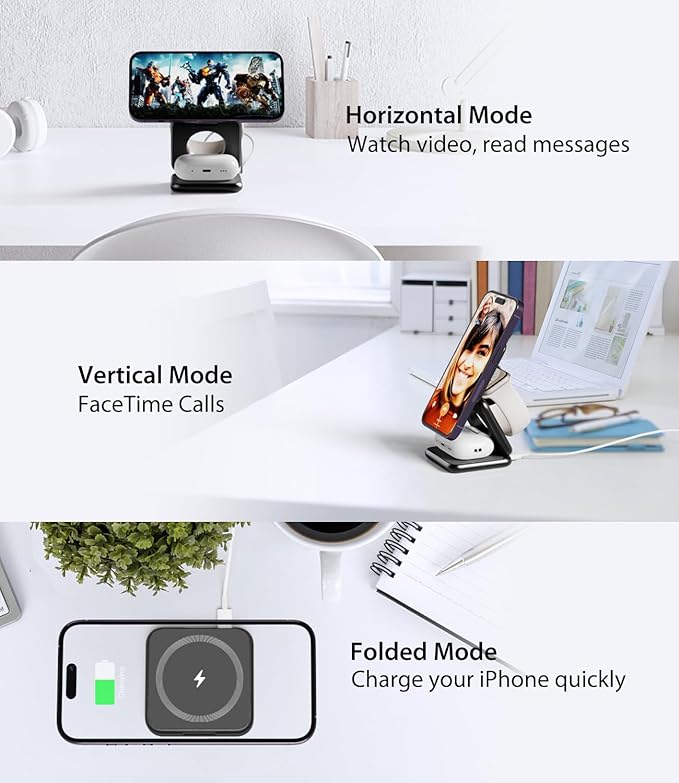 Foldable Magnetic Wireless Charger, KU XIU X40 Aluminum Alloy 3 in 1 Charging - Image 2