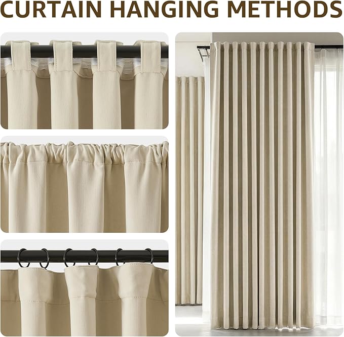jinchan Chenille Blackout Curtains 96 Inches Long Beige Thermal Insulated - Image 3
