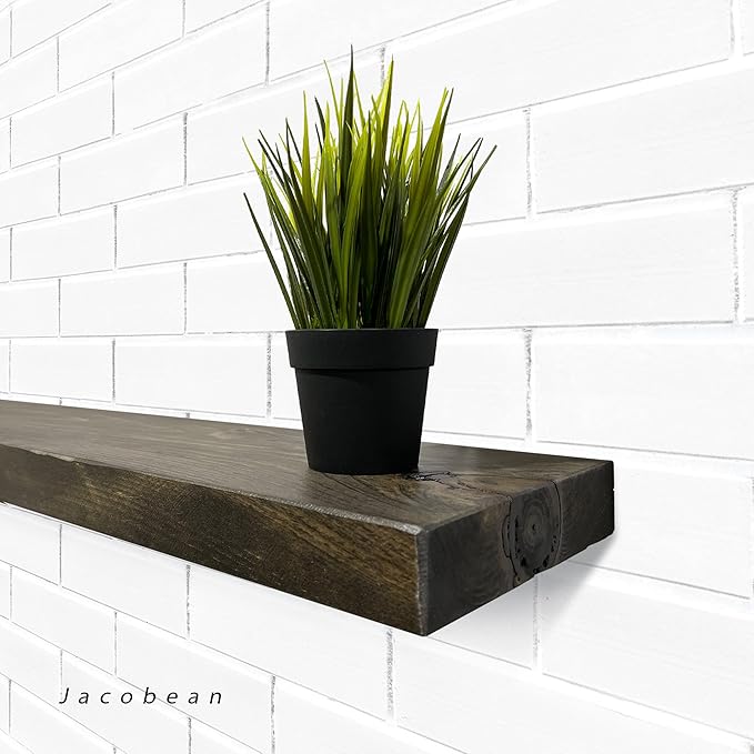 URBANDI, Rustic Floating Shelves, Hidden Bracket, Solid Wood, Heavy Duty - Image 2