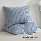 WARMDERN Blue Boho Duvet Cover King Size, Striped Textured Duvet Cover Set - Image 4