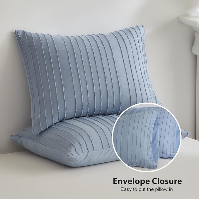 WARMDERN Blue Boho Duvet Cover King Size, Striped Textured Duvet Cover Set - Image 4