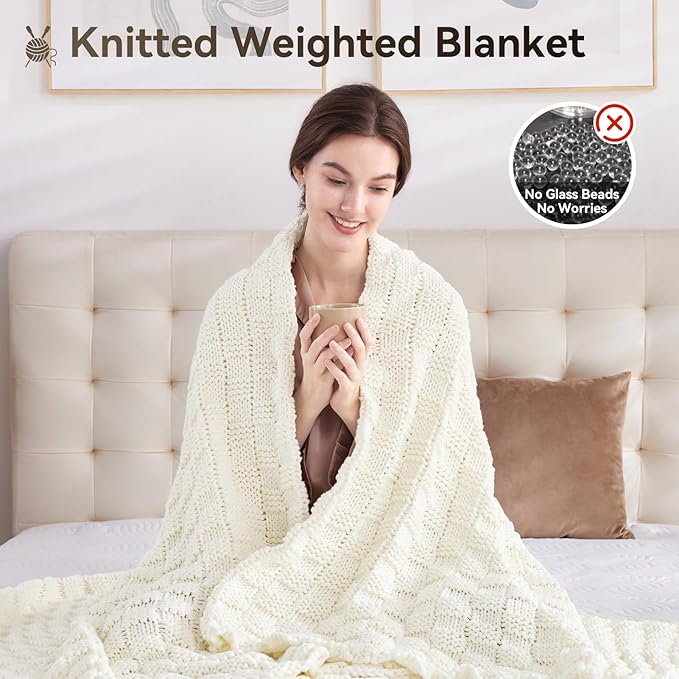 Knitted Weighted Blanket for Adult, No Beads Heavy Blanket 60” x 80'' 15lbs - Image 5