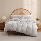 JSD Light Grey Duvet Cover Set Full Size, 3 Piece Duvet Cover by JSD