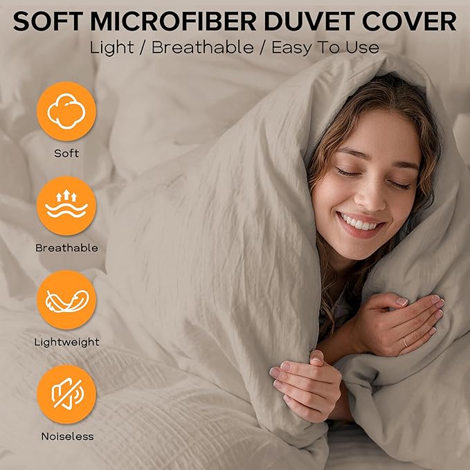 Cozyide Linen Duvet Cover Full Size, 3 Pieces Bedding Duvet Covers, Soft - Image 4