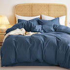 Wake In Cloud - Cotton Duvet Cover Set, Full Size, Dark Navy Blue, 100% Washed by WakeInCloud