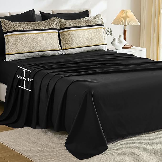 WONGS BEDDING Yellow Black King Comforter Set 7 Pieces, Boho Striped Bed in a - Image 5
