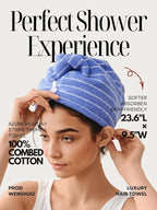 WENSHUO Azure Holiday-Striped Hair Towel Wrap-Drying Tool, 100% Combed Cotton - Image 4