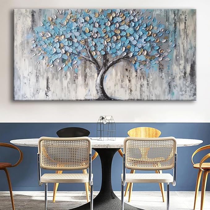 Huaaliunn Blue Tree Canvas Wall Art - Image 3