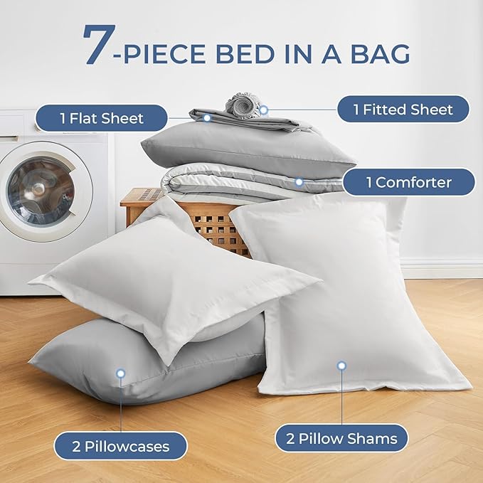 Sasttie King Size Comforter Set, 7 Pieces Bed in a Bag King, Complete Bedding - Image 6