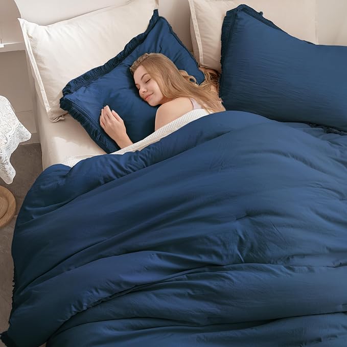 Andency Navy Blue Comforter Set California King, 3 Pieces Boho Tassel - Image 6