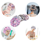 4 PCS Shower Caps for Women, Printing Bath Caps, Double Layers Shower Cap - Image 7