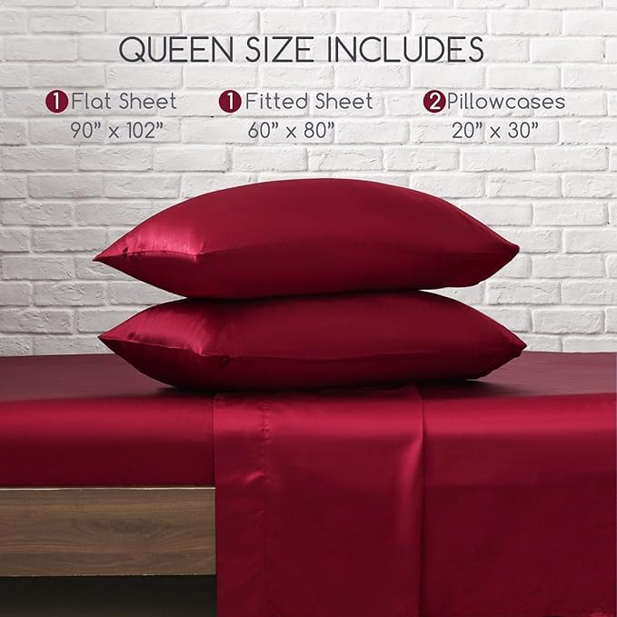 MR&HM Satin Bed Sheets, Queen Size Sheets Set - Image 7