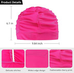 Swim Caps for Women Swimming, Comfort Pleated Swimming Cap for Long Hair - Image 3