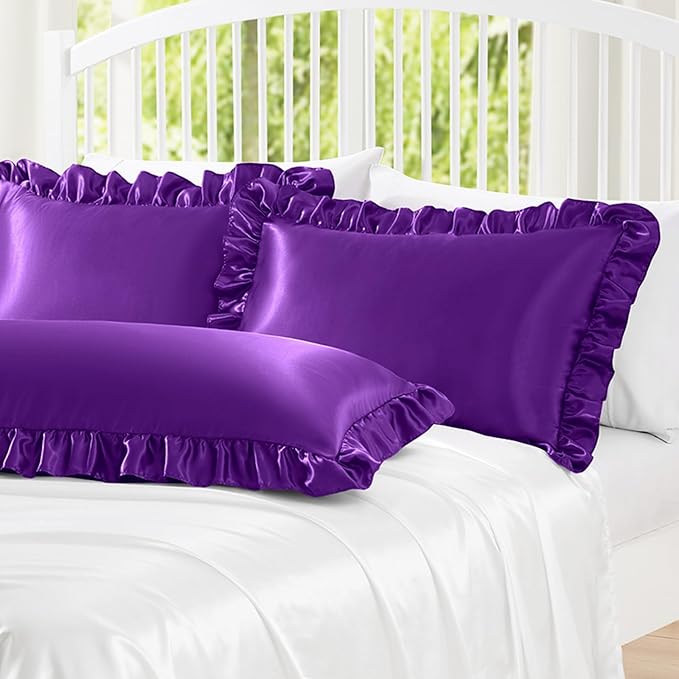Homiest Ruffle Satin Body Pillow Cover, Silky Satin Body Pillowcase - Image 2
