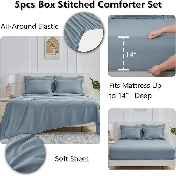 CozyLux Twin XL Comforter Set Grayish Blue - Image 6