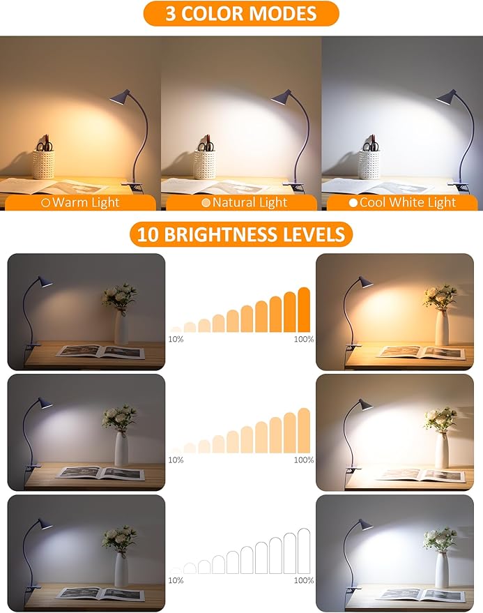 Clip on Light USB Reading Light, Eye Care Dimmable Reading Lamp Flexible - Image 2