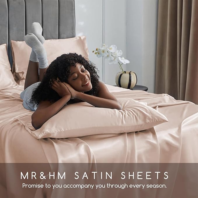 MR&HM Satin Bed Sheets, Twin Size Sheets Set - Image 6