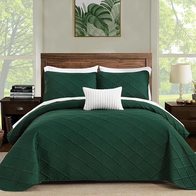 Yiran California King Quilt Set, Emerald Green Oversized Bedspread Bedding Set - Image 9