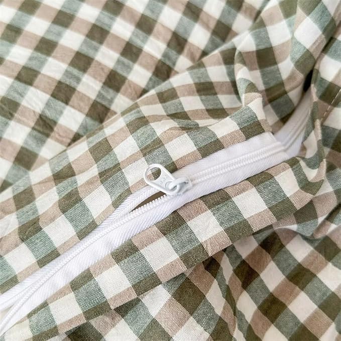 MKXI Sage Green Gingham Duvet Cover Twin, 3-Piece Ruffled Bedding Set - Image 7
