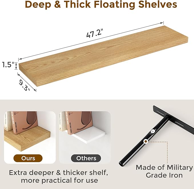 Fun Memories Floating Shelves for Wall, 48 x 9.3 Large Floating Shelf Wall - Image 3
