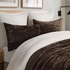EVERGRACE Velvet Quilt Set King Size, Luxurious Soft Striped Channel Bedding Set - Image 4