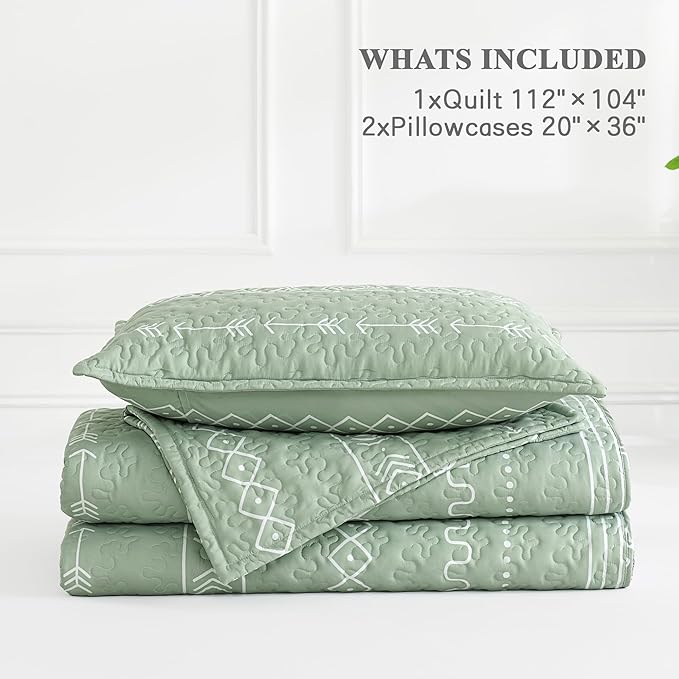 Andency Sage Green California King Quilt Set, 3 Pieces Boho Lightweight Soft - Image 8