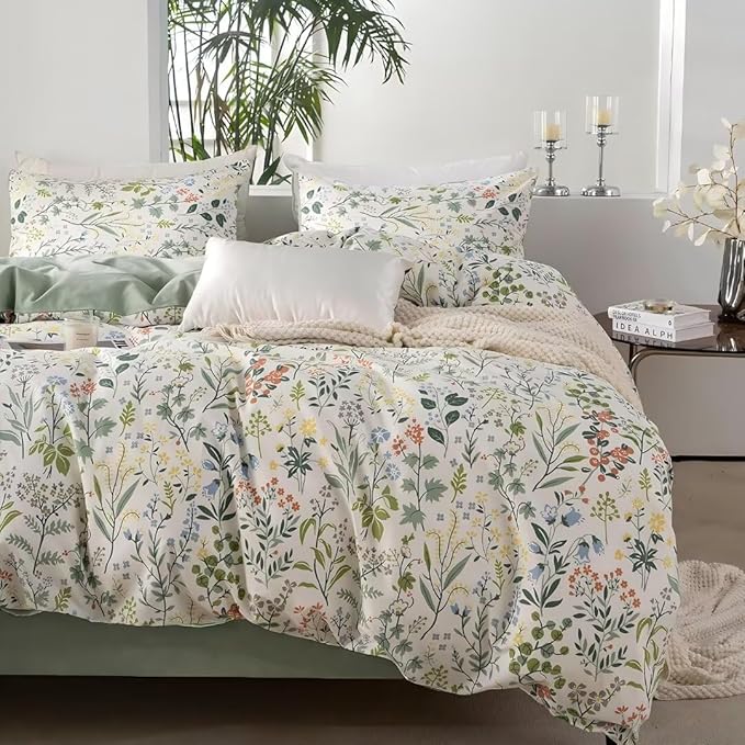 MKXI Wildflower Duvet Cover Set Sage Green Spring Floral Bedding Set Rustic - Image 4